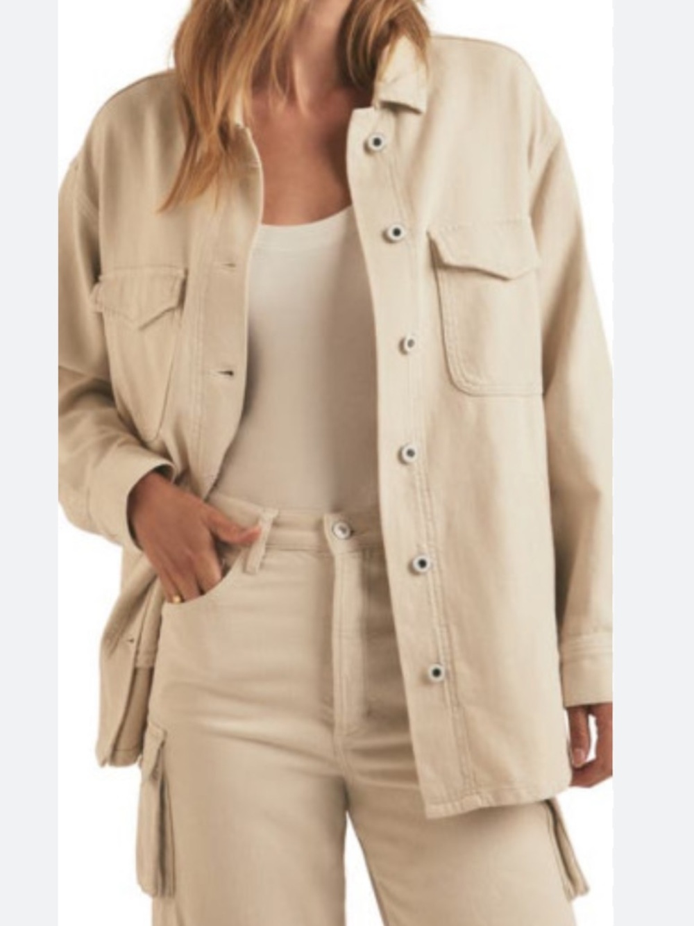 Favorite Daughter Beige Button-Down Overshirt
